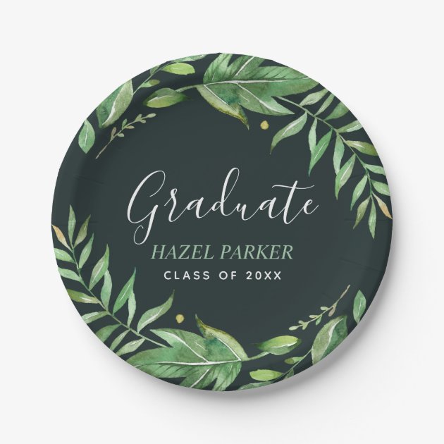 Boho Leaves Personalized Graduation Paper Plate