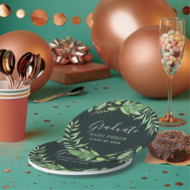 Boho Leaves Personalized Graduation Paper Plates (Multi)