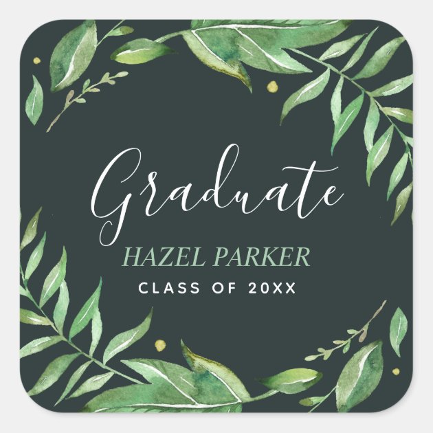 Boho Leaves Personalized Graduation Square Sticker