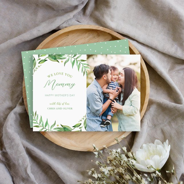 Boho Leaves Personalized Mother's Day Photo Card (Creator Uploaded)