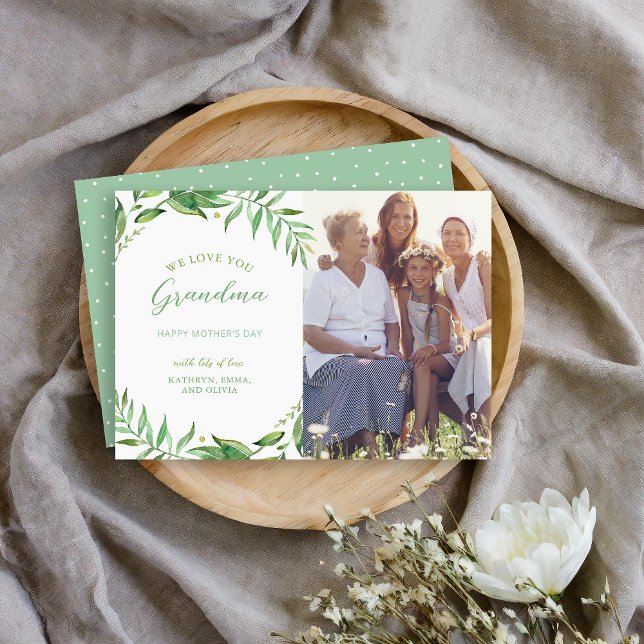 Boho Leaves Personalized Mother's Day Photo Card (Creator Uploaded)