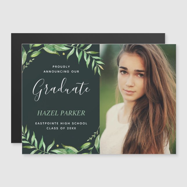 Boho Leaves Photo Graduation Announcement (Front/Back)