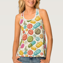 Boho Leaves Pill Pattern Pharmacy Tank Top Shirt