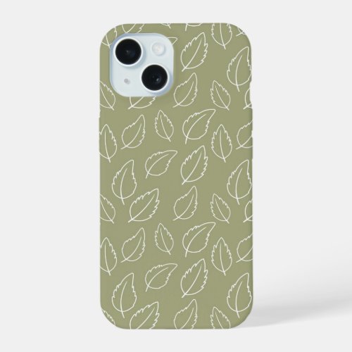 Boho Leaves Shapes Leaf Green Seamless Pattern iPhone 15 Case