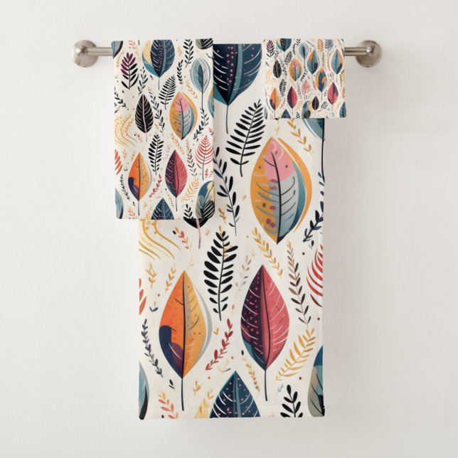 Boho Leaves Sienna Bath Towel Set (Insitu)