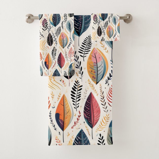 Boho Leaves Sienna Bath Towel Set (Insitu)