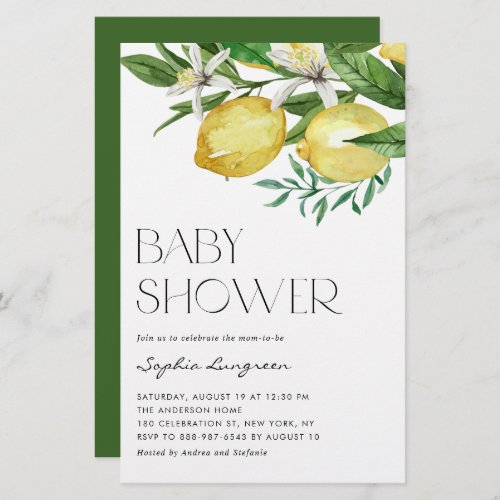 Boho Lemon and Blooms Baby Shower Invitation