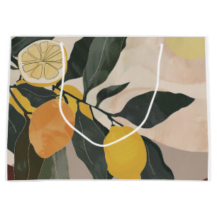 Boho Lemon Branch with Sun Abstract Fruit Artwork Large Gift Bag