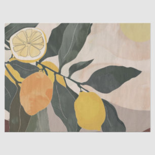 Boho Lemon Branch with Sun Abstract Fruit Artwork Tissue Paper