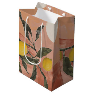 Boho Lemon Branch with Sun Minimalist Abstract (2) Medium Gift Bag