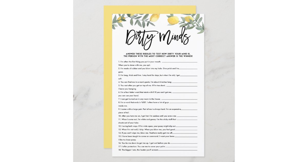 Script Dirty Minds Game Card Dirty Riddles Bachelorette 