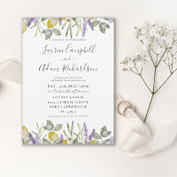 Boho Lemon & Lavender Foliage Wedding Invitation