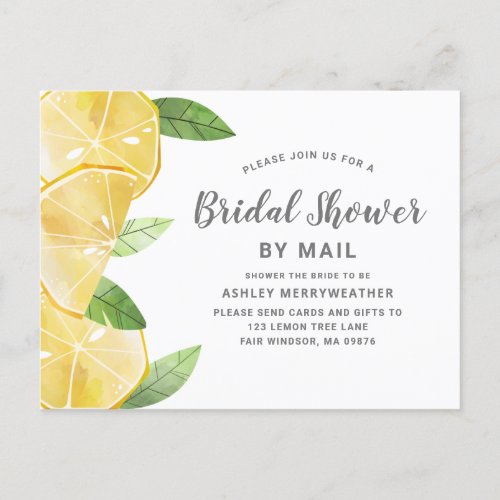 Boho Lemon Leaves By Mail Bridal Shower Invitation Postcard