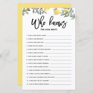 Boho Lemon Who Knows Mom The Best Baby Shower Game