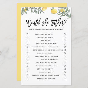 Boho Lemon Would Mom Rather Baby Shower Game