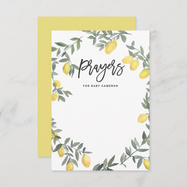 Boho Lemon Wreath Baby Shower Prayers Card (Front/Back)