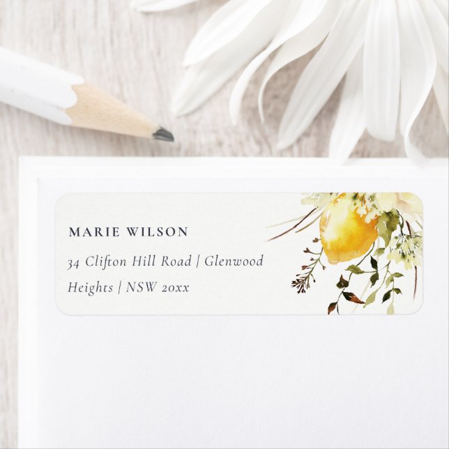 Boho Lemon Yellow Watercolor Floral Address Label (Insitu)