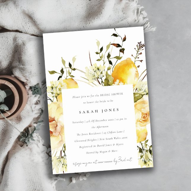 Boho Lemon Yellow Watercolor Floral Bridal Shower Invitation (Creator Uploaded)
