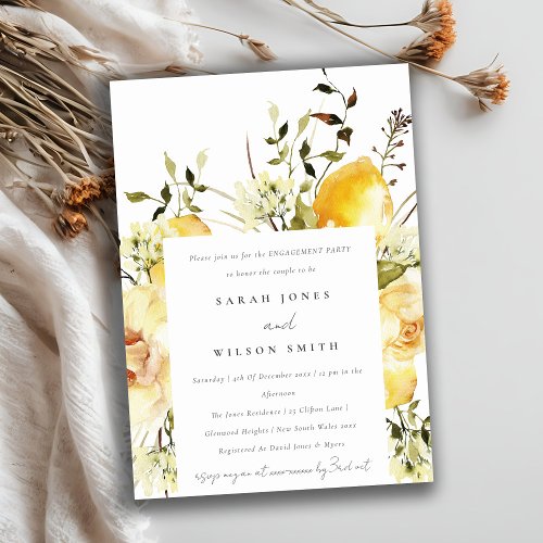 Boho Lemon Yellow Watercolor Floral Engagement Invitation