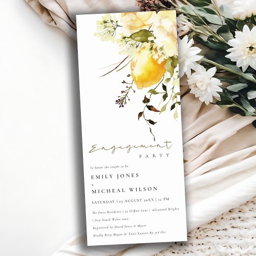 Boho Lemon Yellow Watercolor Floral Engagement Invitation