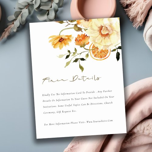 Boho Lemon Yellow Watercolor Floral Wedding Detail Enclosure Card