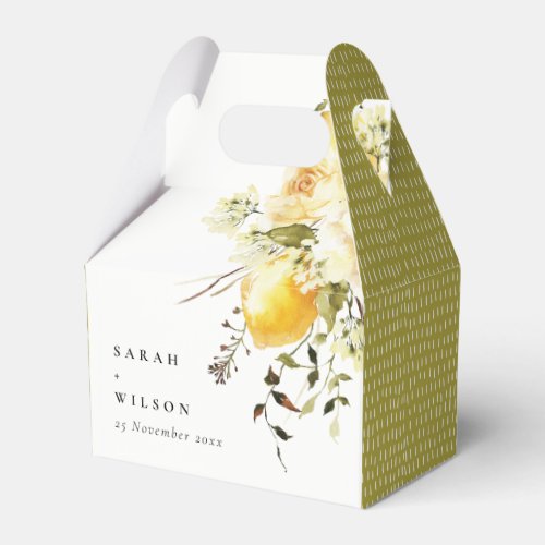 Boho Lemon Yellow Watercolor Floral Wedding Favor Boxes