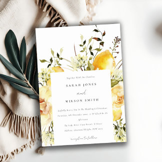 Boho Lemon Yellow Watercolor Floral Wedding Invitation