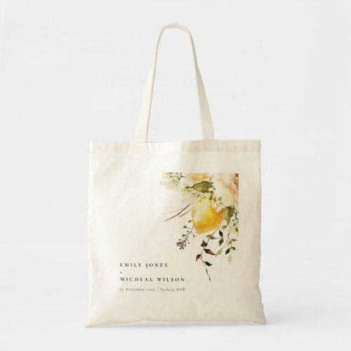 Boho Lemon Yellow Watercolor Floral Wedding Tote Bag