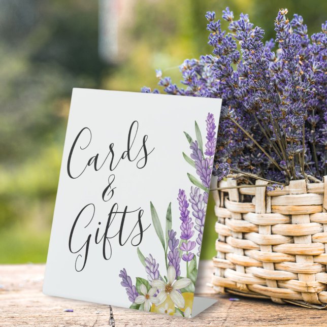 Boho Lemons & Lavender Cards & Gifts Bridal Shower Pedestal Sign (Creator Uploaded)
