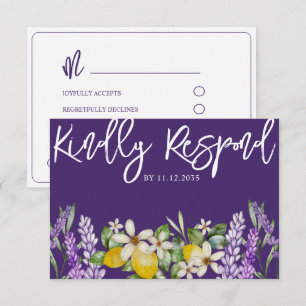 Boho Lemons & Lavender Wedding RSVP Card