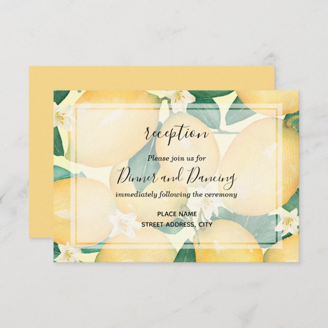 Boho Lemons & Leaves Wedding Reception Enclosure Card (Front/Back)