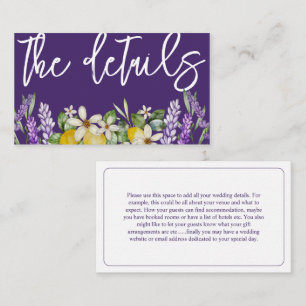 Boho Lemons & Purple Lavender Wedding Details Enclosure Card