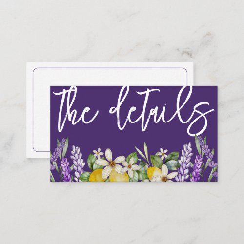Boho Lemons  Purple Lavender Wedding Details  Enclosure Card