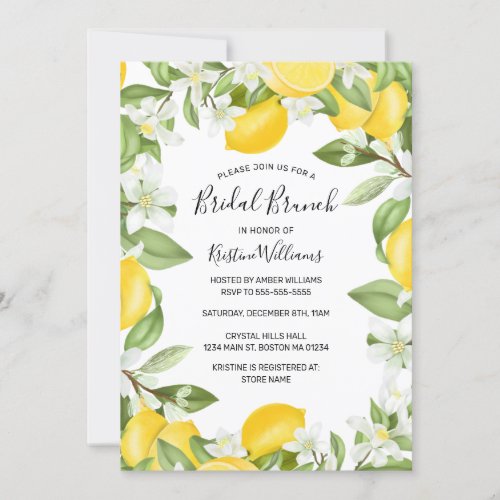 Boho Lemons Watercolor Floral Bridal Brunch Invitation