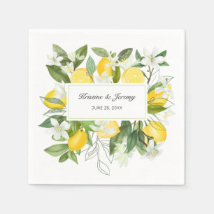 Boho Lemons Watercolor Floral Greenery Wedding Napkins