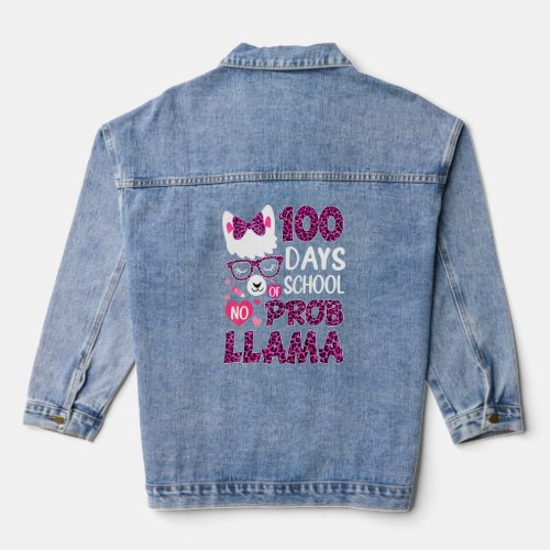 Boho Leopard 100 Days Of School No Prob Llama   Te Denim Jacket