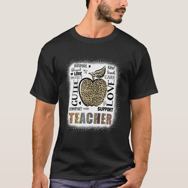 Boho Leopard Apple Teacher Welcome Back To School T-Shirt (Front)