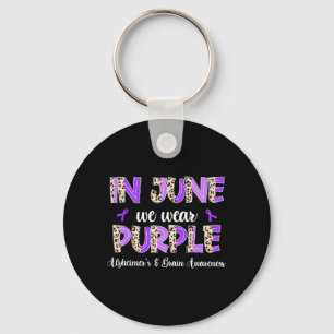 Boho Leopard June Wear Purple Alzheimers Brain Keychain