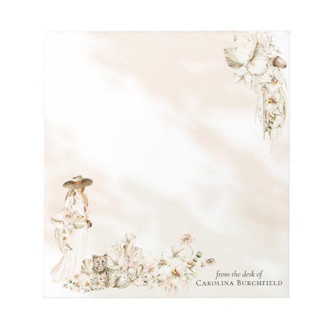 Boho Leopard | Lady  Floral Bridal Shower Favor Notepad (Front)