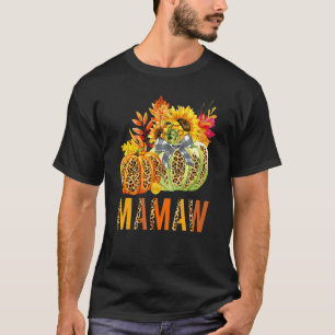 Boho Leopard Pumpkins Mamaw Fall Leaves Autumn Tha T-Shirt