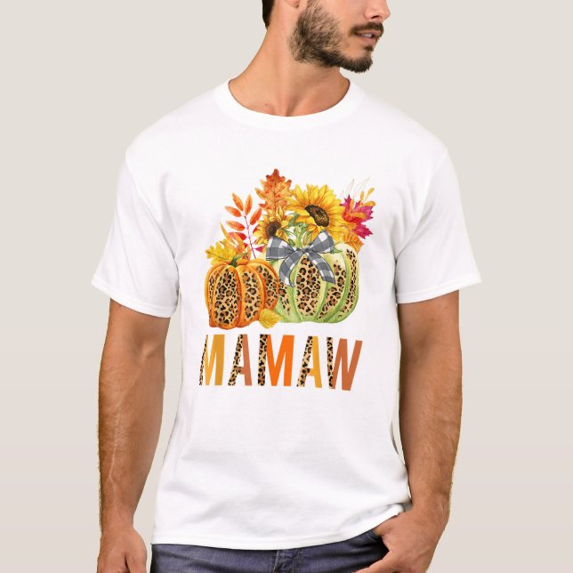Boho Leopard Pumpkins Mamaw Fall T-Shirt (Front)