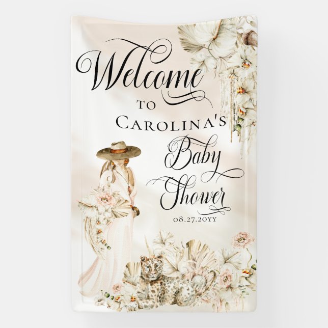 Boho Leopard | Woman Tropical Floral Baby Shower Banner (Vertical)