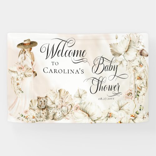 Boho Leopard  Woman Tropical Floral Baby Shower Banner