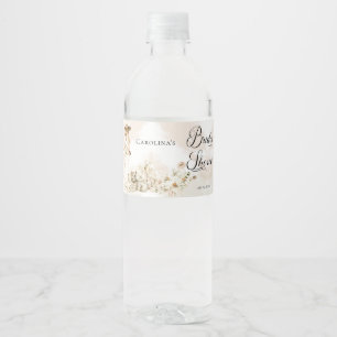 Boho Leopard   Woman Tropical Floral Bridal Shower Water Bottle Label