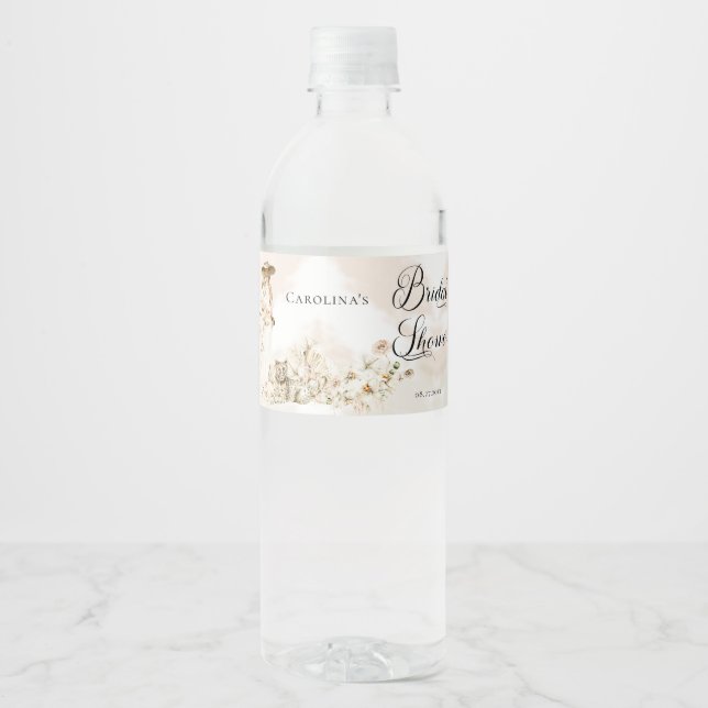 Boho Leopard | Woman Tropical Floral Bridal Shower Water Bottle Label (Front)