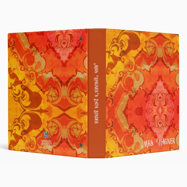 Boho Lesson Plan Abstract Name Orange Teacher 3 Ring Binder (Background)