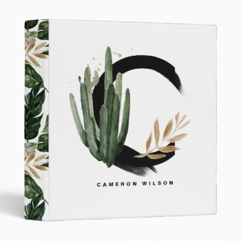 Boho Letter C Monogram Watercolor Tropical Cactus 3 Ring Binder by KeikoPrints at Zazzle