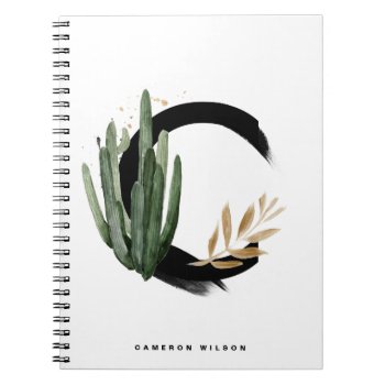Boho Letter C Monogram Watercolor Tropical Cactus Notebook by KeikoPrints at Zazzle
