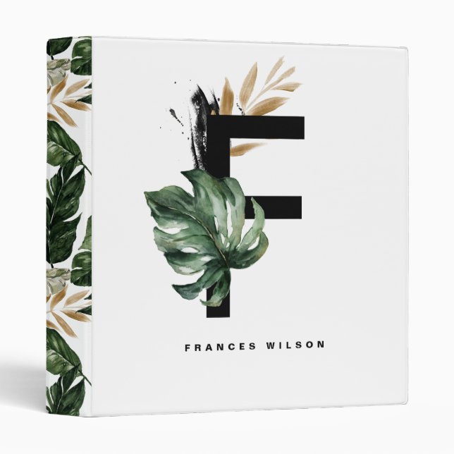 Boho Letter F Monogram | Tropical Leaves Monogram 3 Ring Binder (Front/Spine)