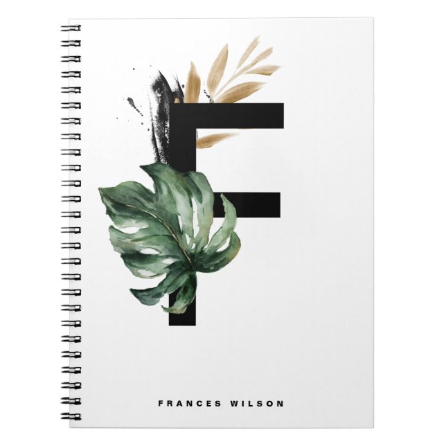 Boho Letter F Monogram Tropical Monstera Monogram Notebook (Front)